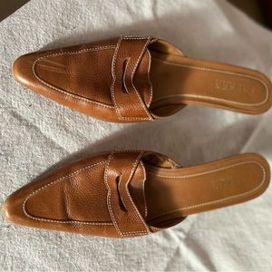 Ralph Lauren Kitten Heel Mules Size 8 in Cognac